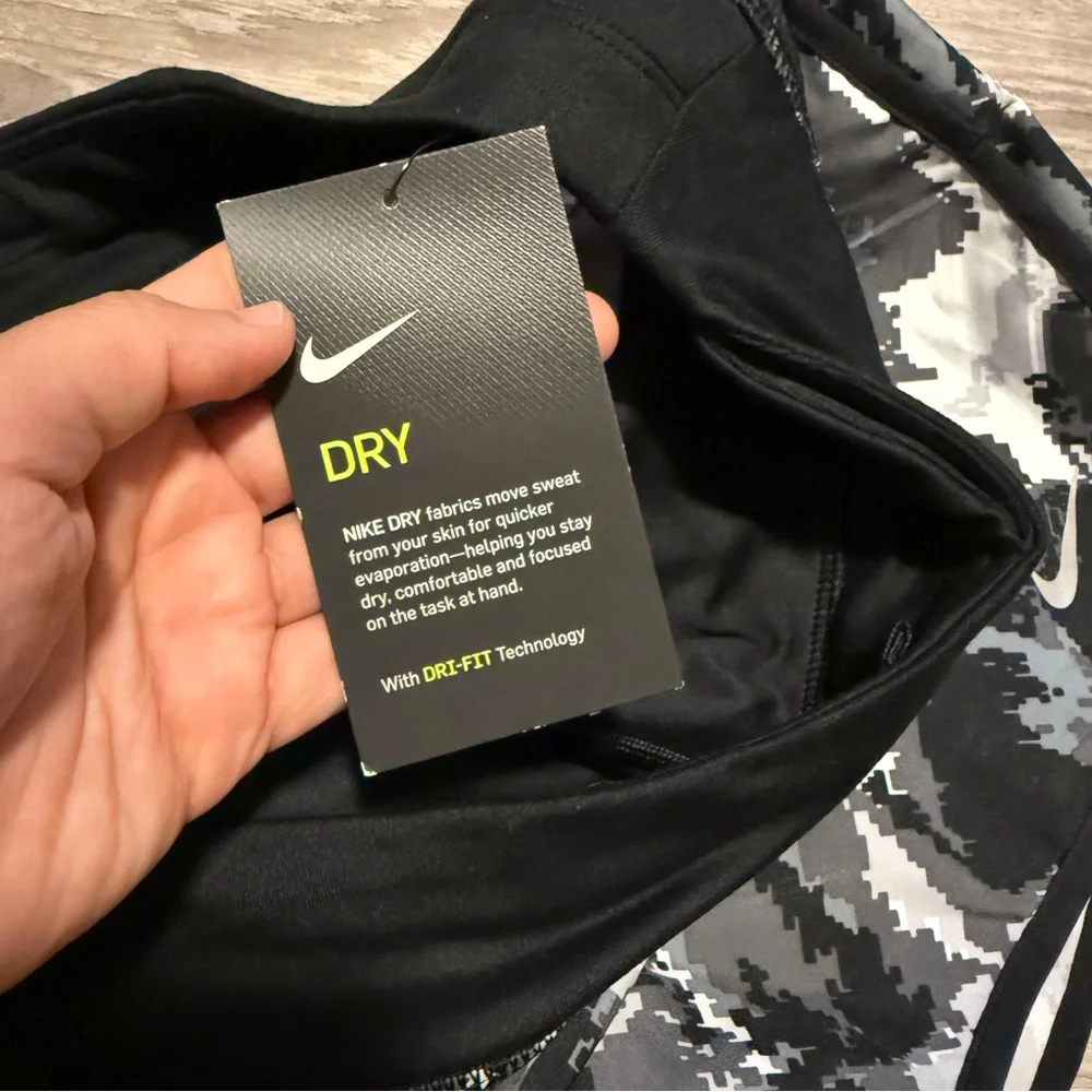 Nike Black and Gray Athletic Shorts with Reflective Finish-Size L
